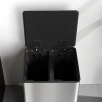 HOMCOM Balde de Lixo de Cozinha com 2 Compartimentos 2x30L Pedal Fechamento Suave e Cubo Amovível  Prata(m-9)