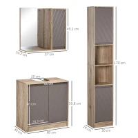 HOMCOM Conjunto de 1 Mueble para Debajo del Lavabo 1 Armario de Baño con Espejo y 1 Columna de Baño Roble y Gris(m-3)