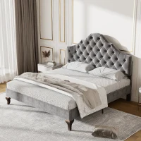 Cama tapizada con cabecero ajustable en altura y somier, sin colchón, 140×200 cm, Gris(m-2)