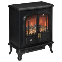 HOMCOM Electric Fireplace Stove Heater with LED Fire Flame Effect, Double Door, Freestanding & Portable with Overheat Protection, 1000W/2000W, Black(m-1)