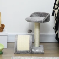 PawHut Arranhador para Gatos de 2 Níveis com Poste e Tapete de Arranhar Cama e Bola Suspensa 35,5x37x46 cm Cinza(m-9)