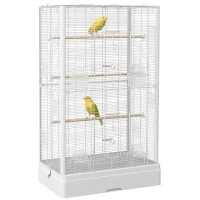 PawHut Gaiola para Pássaros 61x36,5x98 cm com Portas Poleiros Bandeja Removível e Alças para Canários Periquitos Branco(m-10)
