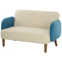 HOMCOM Two-Seater Velvet-Feel Mid Century Sofa - Cream/Blue(m-11)