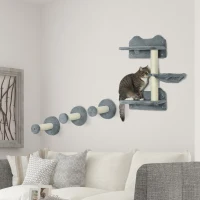 PawHut 4 Piece Cat Shelf with Scratching Post, Wall-Mounted Cat Tree for Indoor Cat - Grey(m-10)