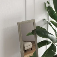 HOMCOM Oglindă cu Ramă din MDF cu Picioare și Cârlige pentru Utilizare pe Perete sau Mobilă, 37x40x155 cm, Gri(m-8)