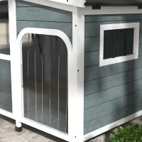 PawHut Casa para Cães de Madeira com Teto Abatível Porta com Cortina e Fundo Amovível 101x66,5x70,5cm Cinza Escuro(m-9)