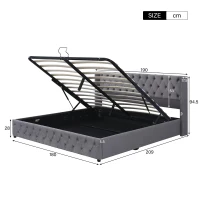 Cama tapizada con almacenamiento hidráulico y somier, sin colchón, 180×200 cm, Gris(m-3)