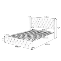Cama tapizada con cajón hidráulico y somier, sin colchón, 140×200 cm, Beige(m-3)