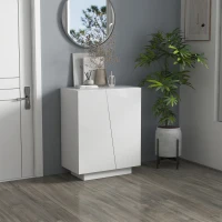 HOMCOM High Gloss Storage Cabinet, Freestanding Storage Cupboard with Adjustable Shelves for Living Room, Bedroom, Hallway, White(m-10)