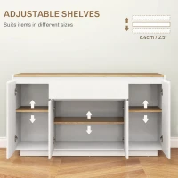HOMCOM Bufet de Bucătărie cu 3 Dulapuri și 4 Uși cu Îchidere Lină, Mobilier Modern cu Sertar, 140x40x75 cm, Alb(m-5)