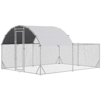 PawHut Galinheiro de Exterior Grande para 10-12 Galinhas de Aço Galvanizado com 2 Ambientes 380x280x195cm Prata(m-11)