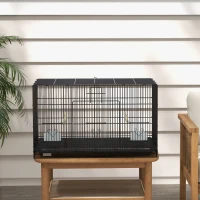 PawHut Gaiola para Pássaros 77x46x45 cm Gaiola de Metal para Pássaros com Bandeja Amovível 2 Poleiros e 2 Comedouros Preto(m-8)