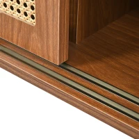 Aparador con 3 cajones y 3 puertas correderas, tejido de ratán, estantes ajustables, patas de madera maciza, 120×40×78 cm, nogal(m-8)