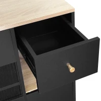 Credenza portaoggetti autoportante，con Ante in Vetro e Luci LED, 130×40×80 cm, Beige(m-7)