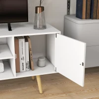 HOMCOM Cabinet TV 55" cu 2 Dulapuri, Uși și 2 Rafturi Deschise, Consolă TV din Lemn și PAL, 120x34x50 cm, Alb(m-9)