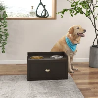 PawHut Stainless Steel Raised Dog Bowls, with 21L Storage Drawer for Large Dogs - Brown(m-10)