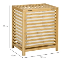 HOMCOM Cesto de Roupa de Bambu Cesto Roupa Suja Capacidade 55L com Bolsa Amovível Forma Retangular 50x36x60 cm Madeira(m-3)