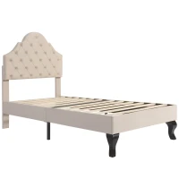 Cama tapizada con cabecero ajustable en altura y somier, sin colchón, 90×200 cm, Beige(m-12)