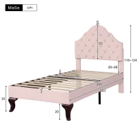 Letto imbottito con testiera regolabile in altezza e rete a doghe, senza materasso, 90×200 cm, Rosa(m-3)