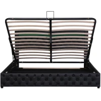 Polsterbett mit Lattenrost, Stauraum und LED-Beleuchtung, ohne Matratze, 180 x 200 cm, Schwarz(m-12)