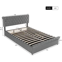 Cama tapizada con almacenamiento hidráulico y cabecero ajustable en altura, sin colchón, 140 x 200 cm, Gris(m-3)