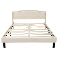 Letto imbottito morbido con testiera in velluto e decorazione con bottoni, senza materasso, 160×200 cm, Beige(m-2)