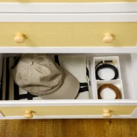 HOMCOM Cómoda Estilo Bohemio com 5 Gavetas de Tecido Dobráveis Superfície de Vime PE e Estrutura de Aço 62x30x126,5 cm Branco(m-8)