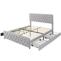 Polsterbett mit hydraulischem Bettkasten und drei Schubladen, Lattenrost mit Kopfteil, ohne Matratze, 180×200 cm, Hellgrau(m-9)