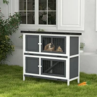 PawHut Double Decker Rabbit Hutch 2 Tier Guinea Pig House Pet Cage Outdoor with Sliding-out Tray, 100 x 47 x 91cm, Grey(m-10)