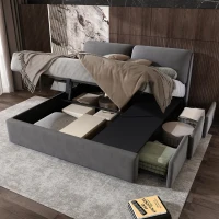 Letto imbottito con contenitore idraulico e tre cassetti, rete a doghe con testiera, senza materasso, 180×200 cm, Grigio(m-1)