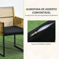 Outsunny Conjunto de 3 Peças de Jardim com 2 Cadeiras de Vime com Encosto Dobrável e Almofadas e Mesa de Vidro Natural e Preto(m-6)