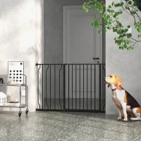 PawHut Wide Dog Safety Gate, with Door Pressure, for Doorways, Hallways, Staircases - Black(m-10)