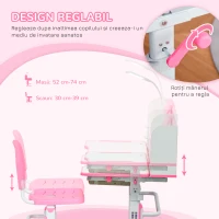 HOMCOM Set Bancă și Scaun pentru Copii 6-12 Ani, Reglabile pe Înălțime cu Blat Înclinabil la 45°, 80x54,5x82-104 cm, Roz(m-6)