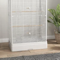 PawHut Gaiola para Pássaros 61x36,5x98 cm com Portas Poleiros Bandeja Removível e Alças para Canários Periquitos Branco(m-8)