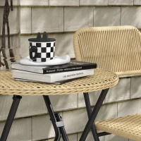 Outsunny Conjunto de Mesa e Cadeiras de Vime Conjunto de 3 Peças Móveis de Jardim Dobrável com 2 Cadeiras e 1 Mesa Redonda Madeira(m-9)