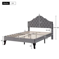 Cama tapizada con cabecero ajustable en altura y somier, sin colchón, 140×200 cm, Gris(m-3)