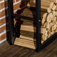 HOMCOM Suporte para Lenha de Metal Porta Lenha Metálico para Interior e Exterior Carga Máxima 100 kg 60x25x150 cm Preto(m-8)