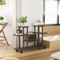 Outsunny Suporte para Plantas de 4 Níveis com Rodas Suporte para Vasos de Plantas 123,5x33x80 cm Marrom Escuro(m-9)