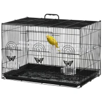 PawHut Gaiola para Pássaros 60x41x41cm Gaiola com 2 Poleiros e 3 Portas para Pássaros Pequenos Canários Preto(m-11)