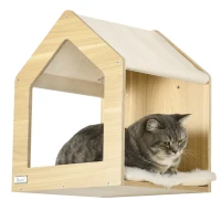 PawHut Prateleiras de Parede para Gatos 3 Peças com Caverna Rede Plataforma e Poste de Sisal Carvalho(m-9)