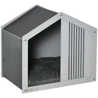 PawHut Caseta de Madera para Perros Pequeños Caseta para Mascotas Interior con Cojín Acolchado Grueso Cobertura de Tela Oxford Extraíble y Ventilaciones 60x43x55 cm Gris(m-1)