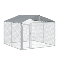 PawHut Canil de Exterior com Toldo Gaiola para Animais de Estimação com 1 Porta e Estrutura de Aço 300x300x234 cm Prata(m-1)