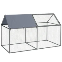PawHut Gaiola para Pequenos Animais de Aço com 1 Porta Superior e Cobertura Anti-UV para Exterior Jardim 198x100x120 cm Prata(m-10)