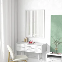 HOMCOM Espelho de Parede Decorativo 70x90 cm Espelho Retangular Espelho de Sala com 4 Ganchos Metálicos Estilo Moderno Branco(m-8)