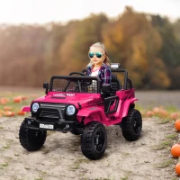 AIYAPLAY 12V Battery Powered Kids Ride On Car, Electric Truck w/ Spring Suspension, Remote, Music Horn Lights - Pink(m-2)