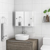 kleankin Armário Casa de Banho com Espelho Prateleira Ajustável e Porta de Correr Dupla com Espelho 55x15x45 cm Branco Brilhante(m-9)