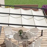Outsunny Pérgola de Parede 3x3 m Pérgola de Jardim com Teto Retrátil de Poliéster e Estrutura de Aço Creme e Cinza Escuro(m-9)