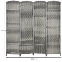 HOMCOM Biombo Dobrável de 4 Painéis Divisor de Ambientes 180x180 cm Ecrã de Privacidade de Polipropileno para Quarto Cinza Misto(m-3)