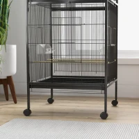 PawHut Gaiola para Pássaros Convertível em Somente Uma com Rodas 4 Comedouros e 4 Poleiros e Bandejas Amovíveis 78x75x168 cm Preto(m-9)