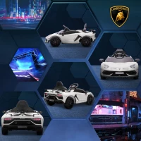 HOMCOM Carro Elétrico Lamborghini para Crianças 12V Velocidade Máxima 5km/h Controlo Remoto MP3 Luzes e Cinto de Segurança 107,5x63x42 cm Branco(m-9)